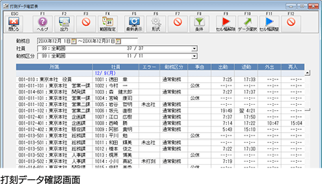 打刻データ確認画面